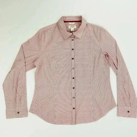 Talbots Stretch Medium Women's Red White Stripe Long Sleeve Cotton Spandex Shirt - Picture 1 of 7